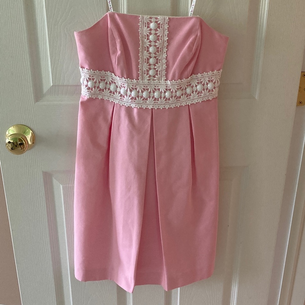 Lilly Pulitzer Pink and White Floral Dress Size 0